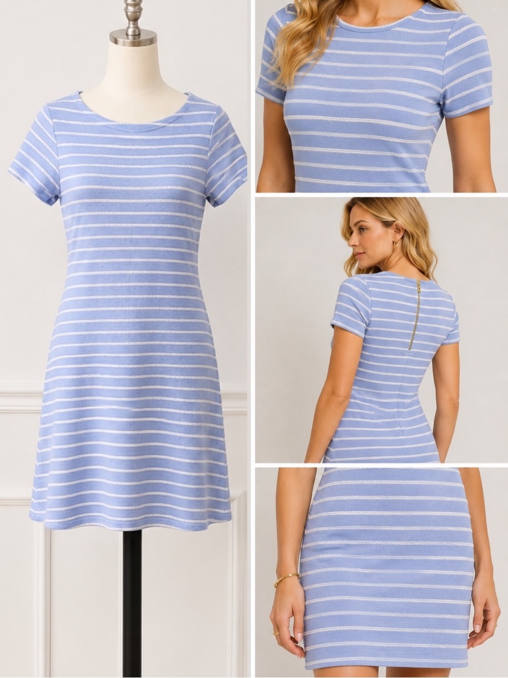 Sail to Sable | NWOT Cotton Blue White Striped Coastal Preppy A-Line Dress (S)